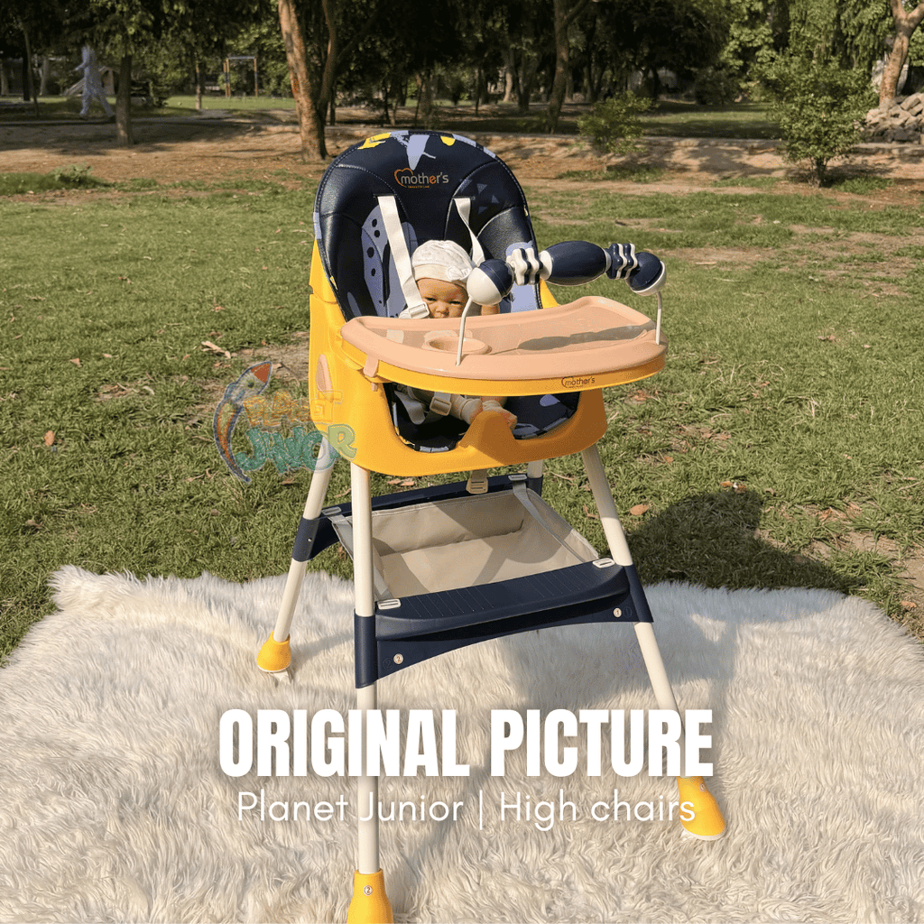 MotherCare Baby Feeding High Chair with Toy Bar - Blue & Yellow