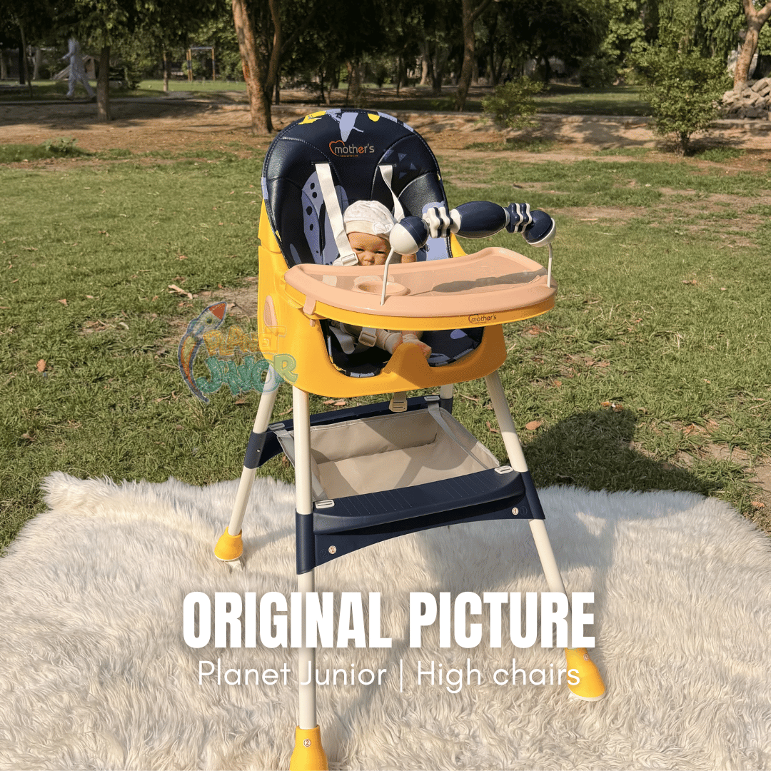 MotherCare Baby Feeding High Chair with Toy Bar - Blue & Yellow