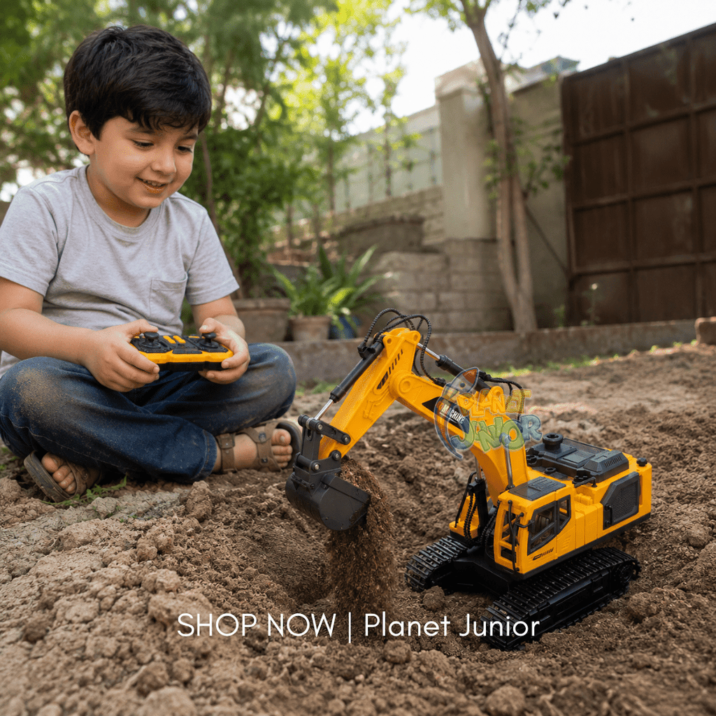 3-in-1 RC Excavator Construction Machine with Interchangeable Attachments, Smoke, Lights & Sound