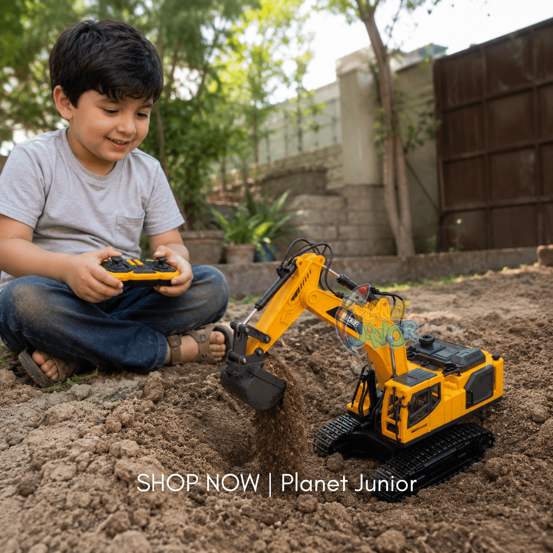 3-in-1 RC Excavator Construction Machine with Interchangeable Attachments, Smoke, Lights & Sound