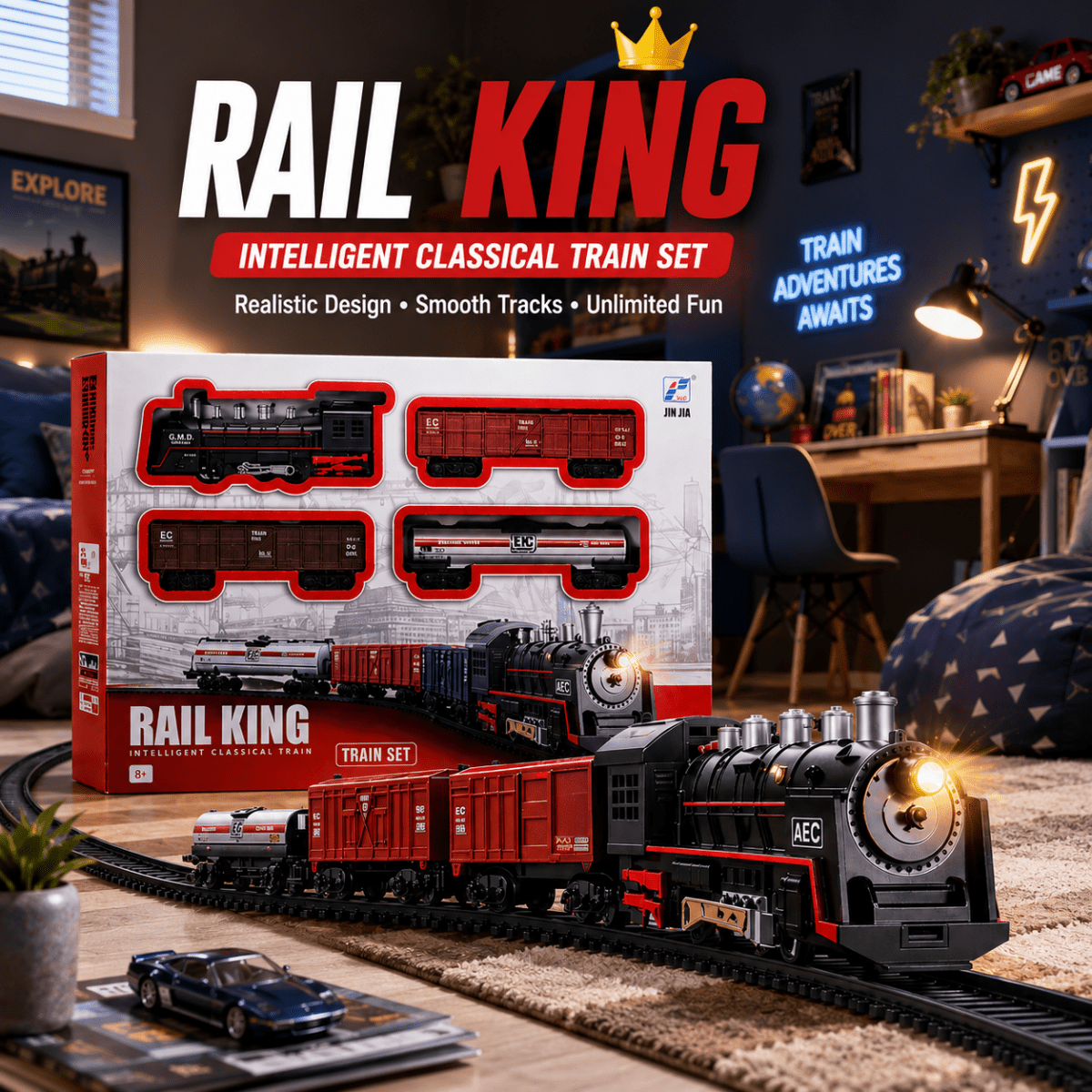 Rail King Large Electric Train Set – Realistic Railway Adventure with Lights & Sounds