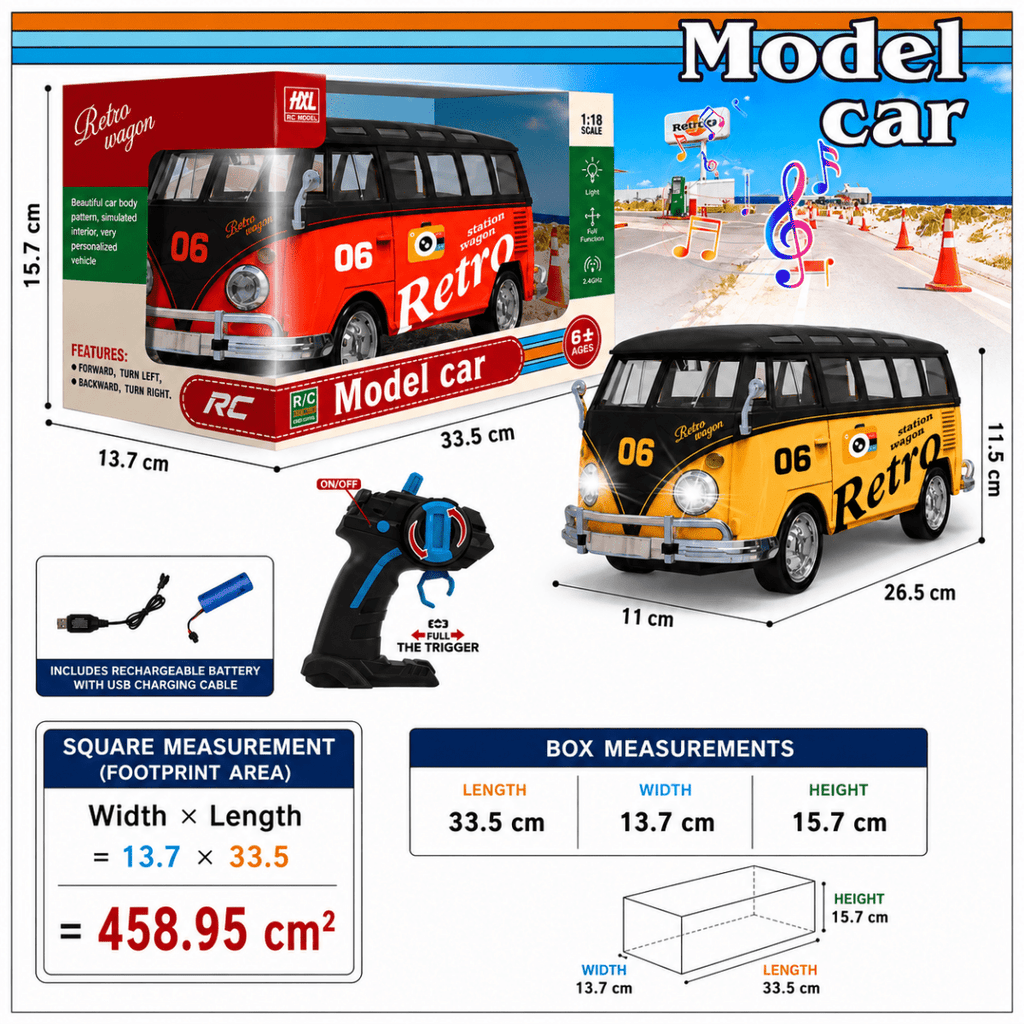 2.4GHz RC Retro Travel Van – Color Plated Light Remote Control Car