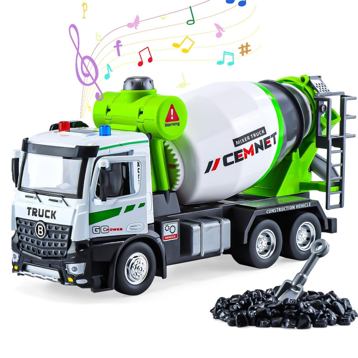 Diecast Cement Mixer Truck with Rotating Drum and Realistic Load & Pour Function