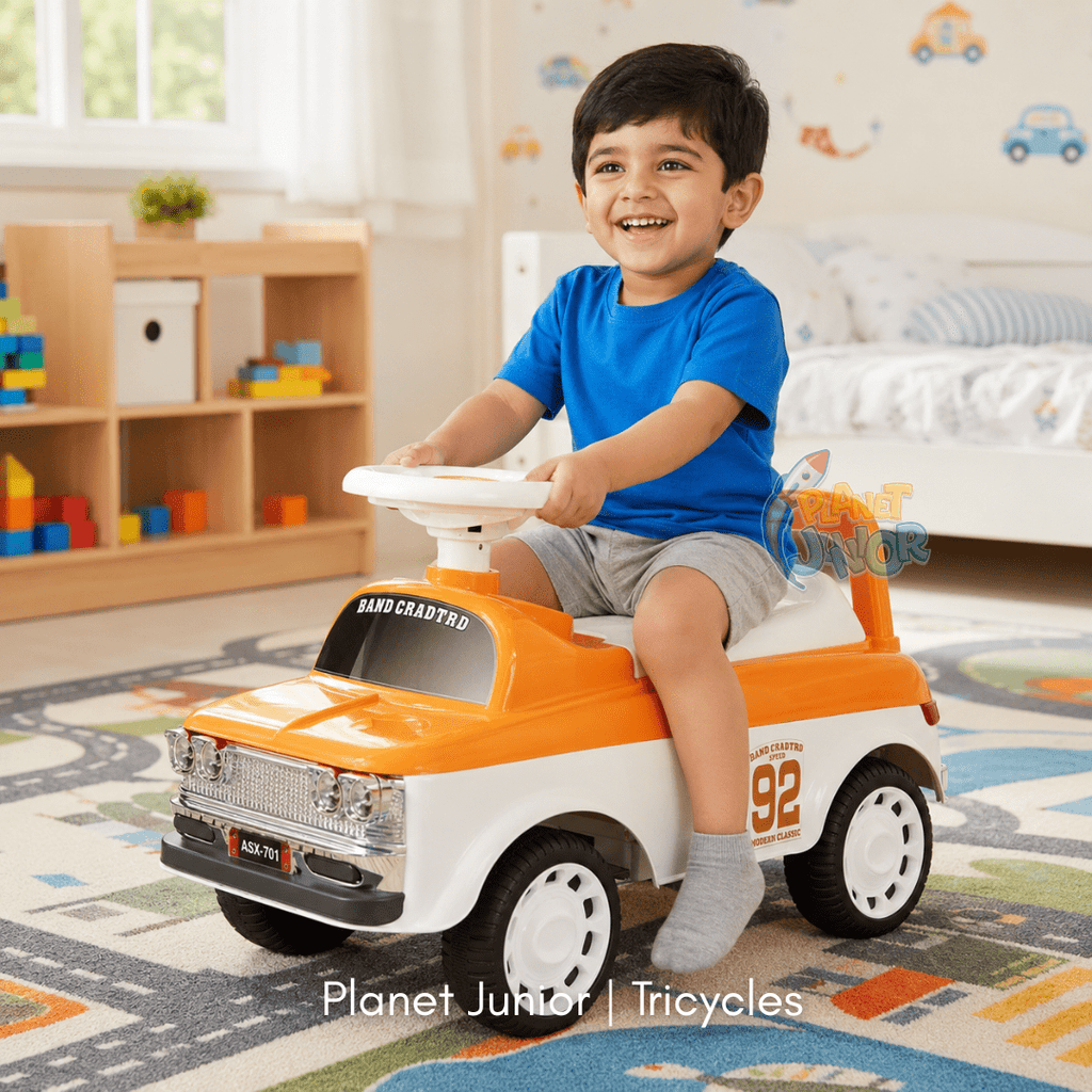 Vintage Car Style Kids Ride-On with Lights & Steering Wheel