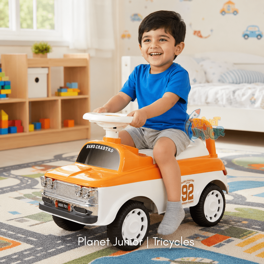 Vintage Car Style Kids Ride-On with Lights & Steering Wheel