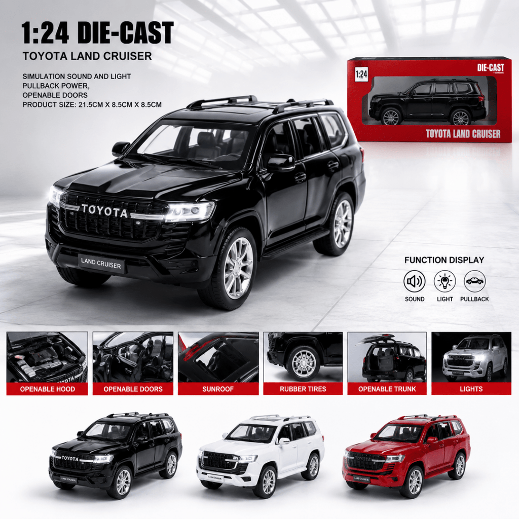 1:24 Toyota Land Cruiser LC300 Diecast Alloy Model Car – Light & Sound Edition