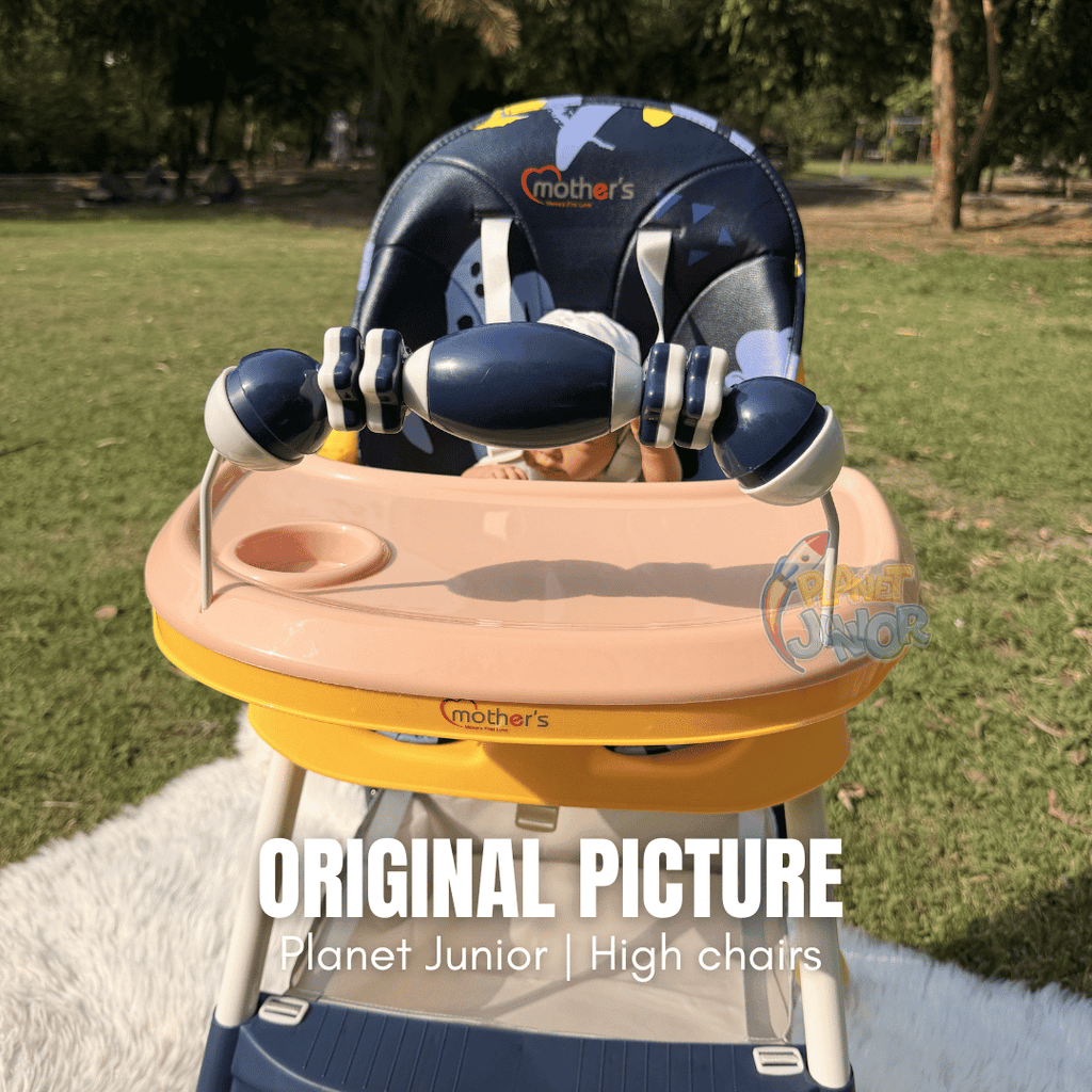 MotherCare Baby Feeding High Chair with Toy Bar - Blue & Yellow