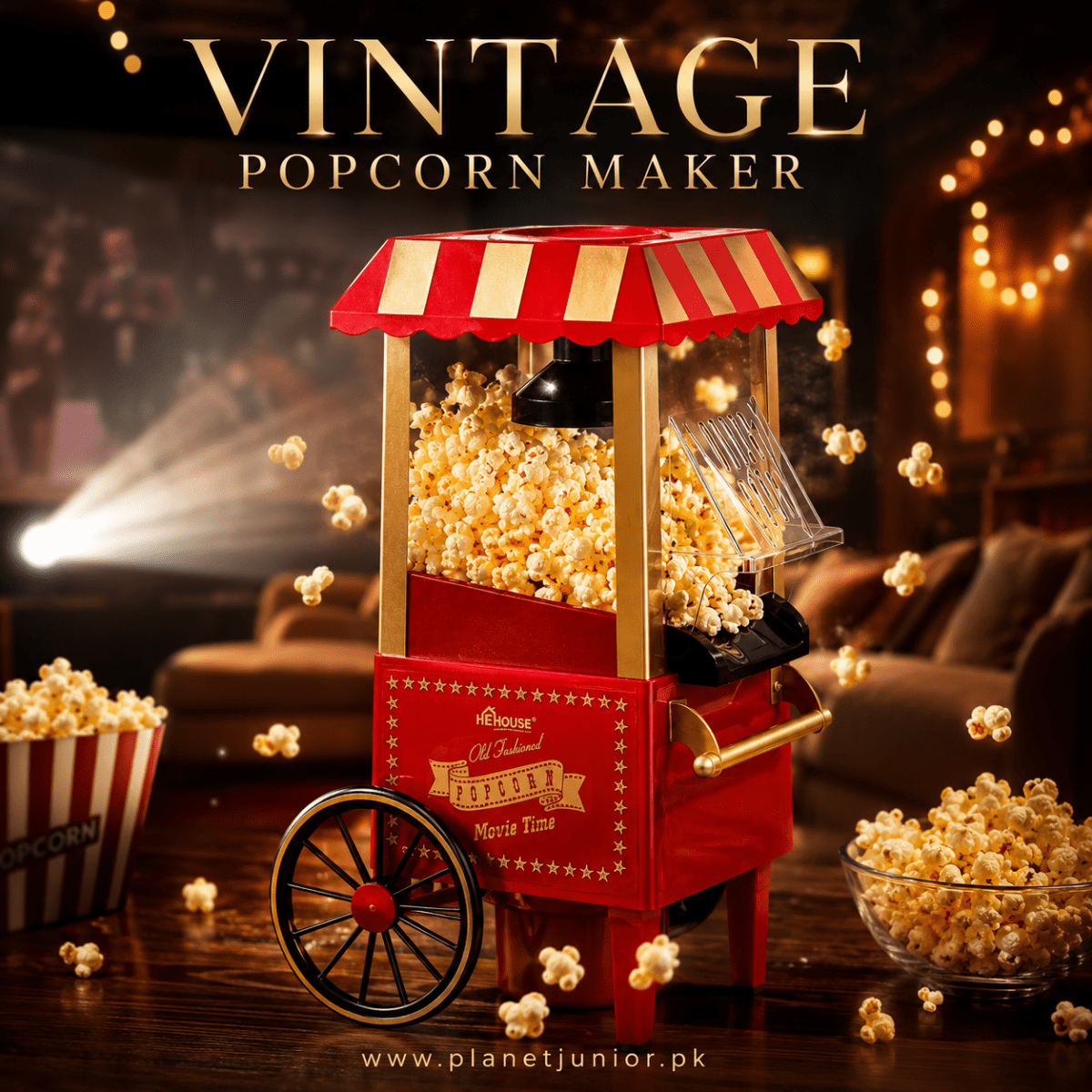 Live Cooking Vintage Style Electric Popcorn Maker Machine for Home & Family Movie Nights