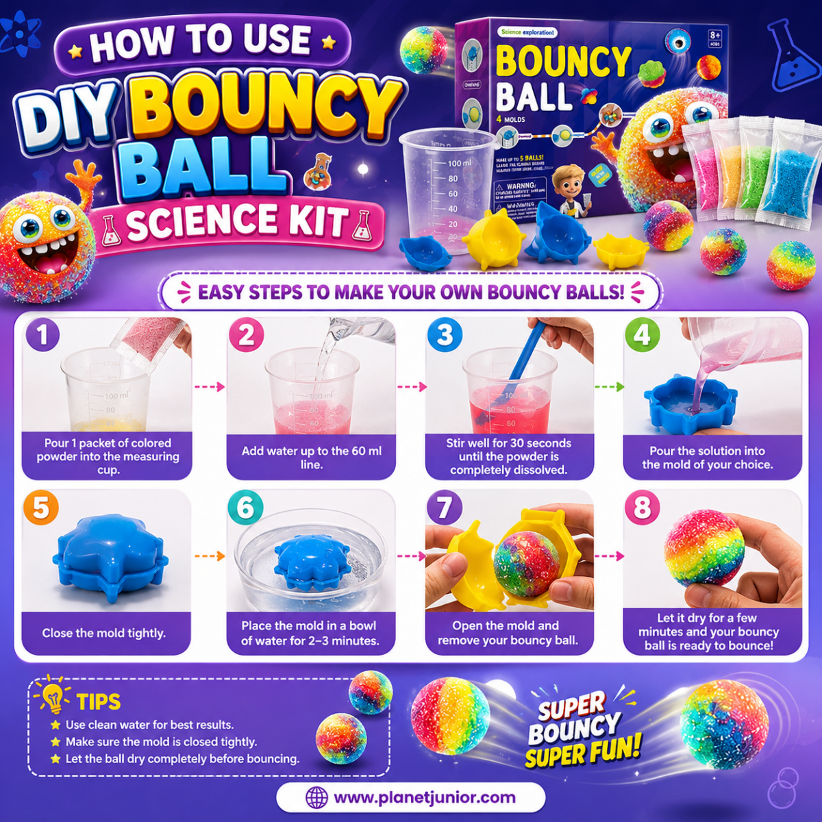 DIY Bouncy Ball Science Experiment Kit with Glow Effects & Creative Mold Shapes for Kids