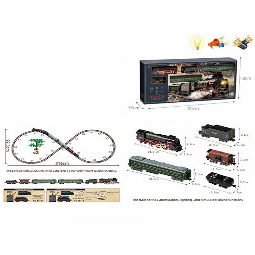 Classical Railroad R/C Steam Train Set with Real Steam, Lights & Sounds (660+ cm Track)