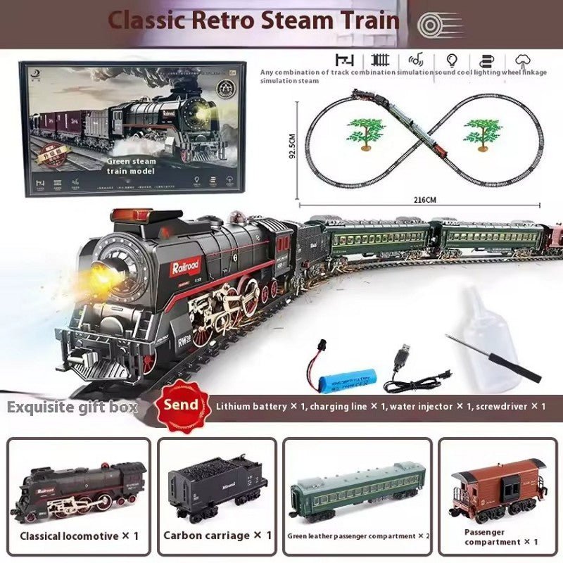 Classical Railroad R/C Steam Train Set with Real Steam, Lights & Sounds (660+ cm Track)