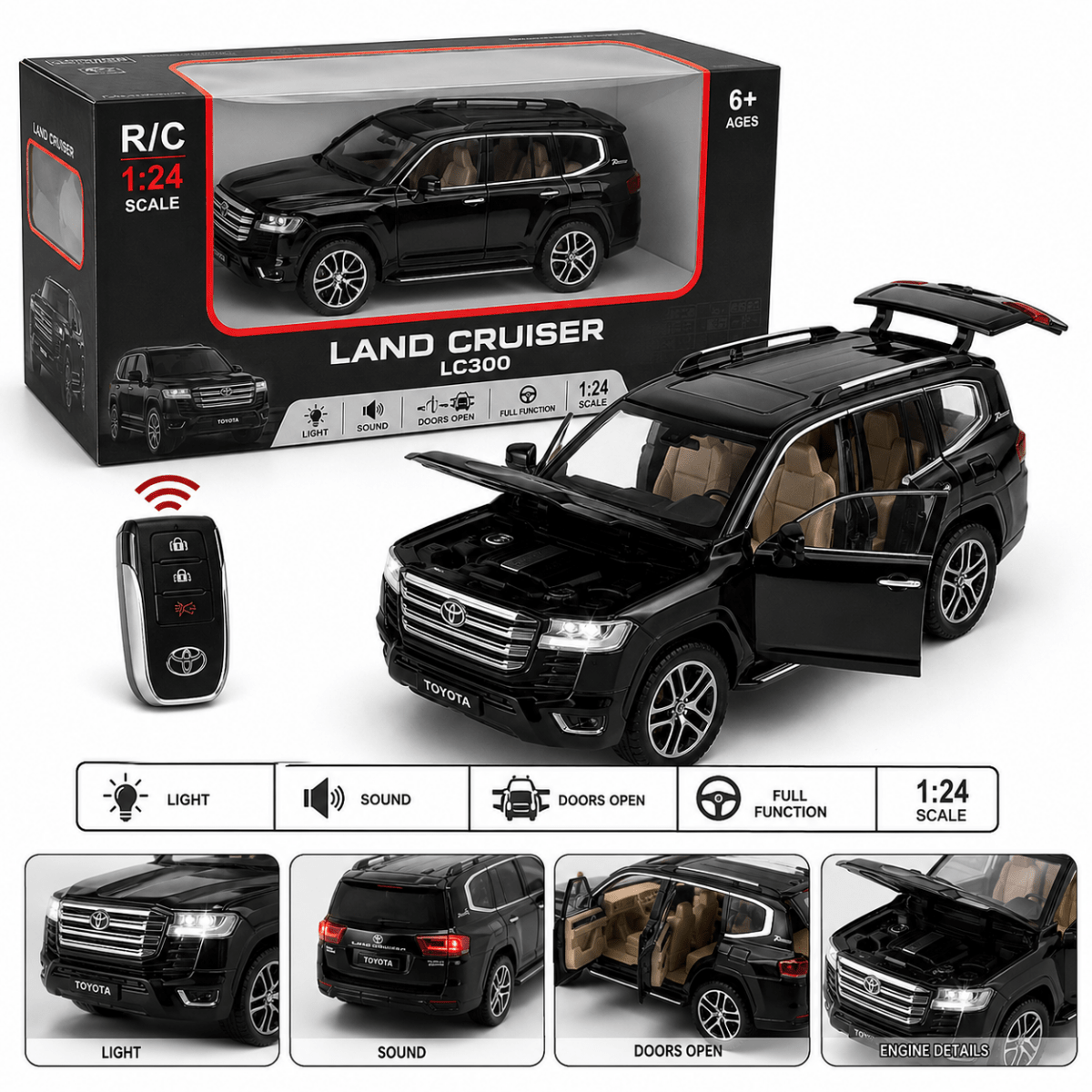 1:24 Toyota Land Cruiser LC300 Diecast Alloy Model Car – Light & Sound Edition