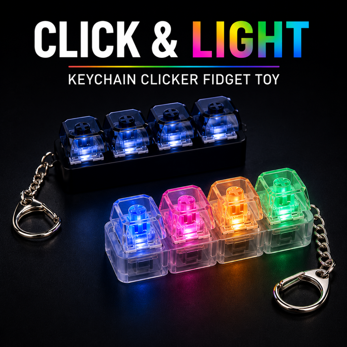 Mechanical Keyboard Clicker Keychain – LED Light & Sound Fidget Toy
