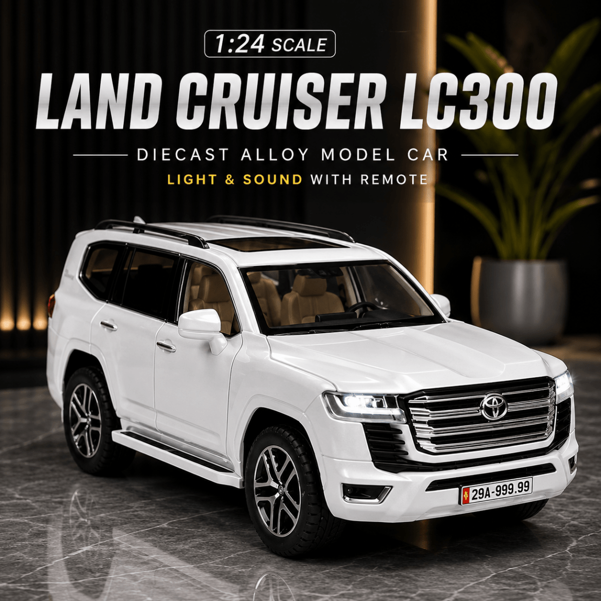 1:24 Toyota Land Cruiser LC300 Diecast Alloy Model Car – Light & Sound Edition