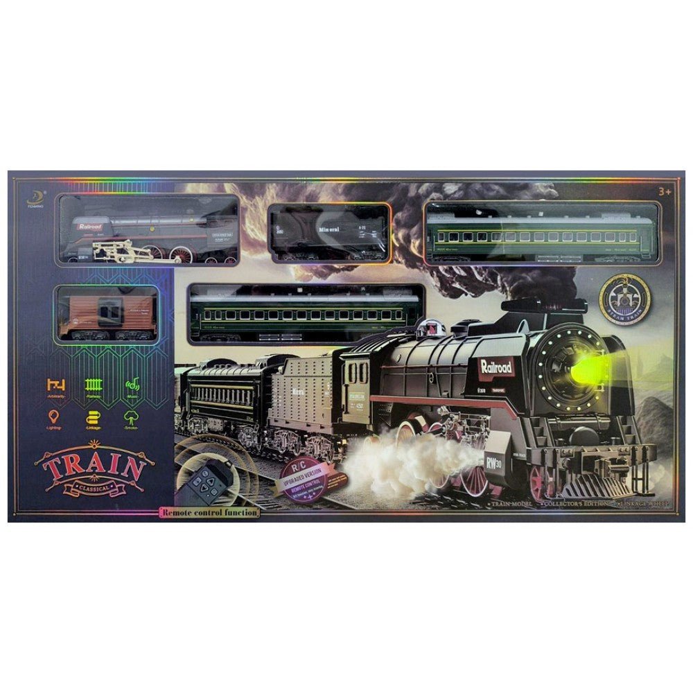 Classical Railroad R/C Steam Train Set with Real Steam, Lights & Sounds (660+ cm Track)