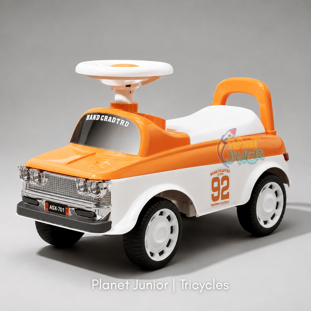 Vintage Car Style Kids Ride-On with Lights & Steering Wheel