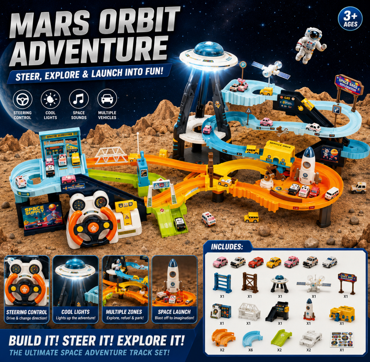 Steering Wheel Mars Base Track – Space Adventure Playset
