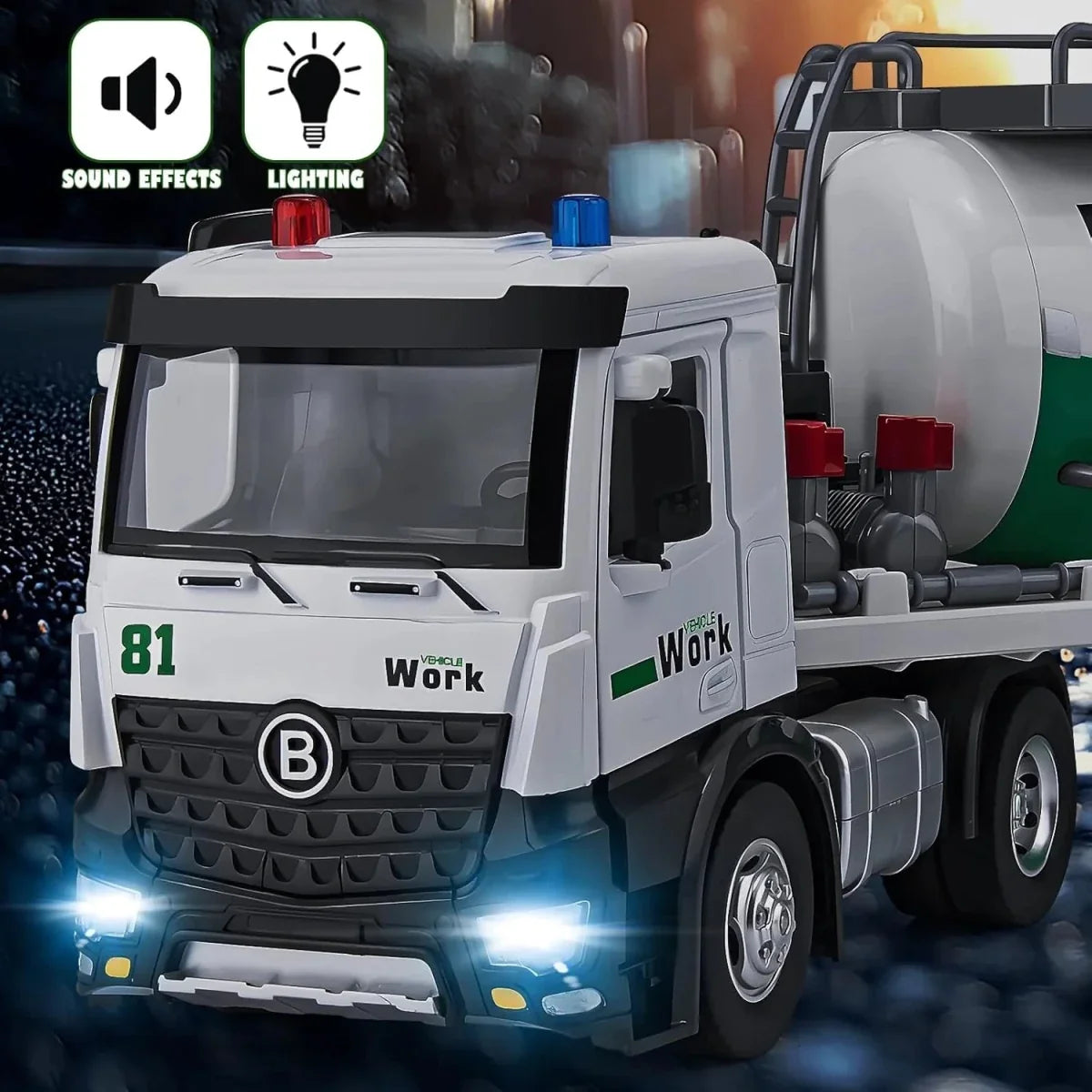 17 inch Diecast Cement Tanker Truck with Real Water Soray Function