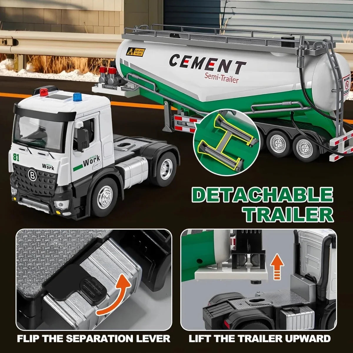 17 inch Diecast Cement Tanker Truck with Real Water Soray Function