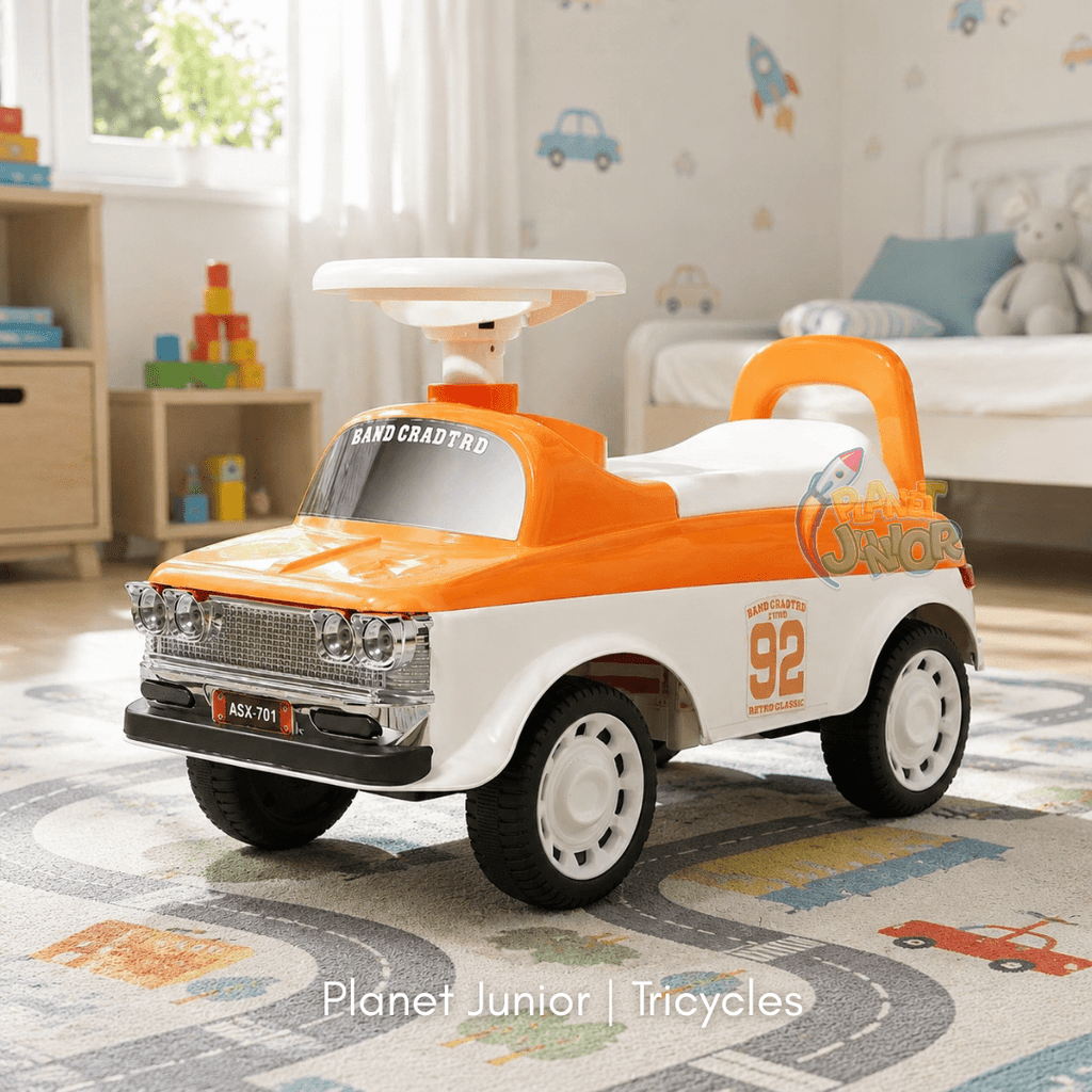 Vintage Car Style Kids Ride-On with Lights & Steering Wheel