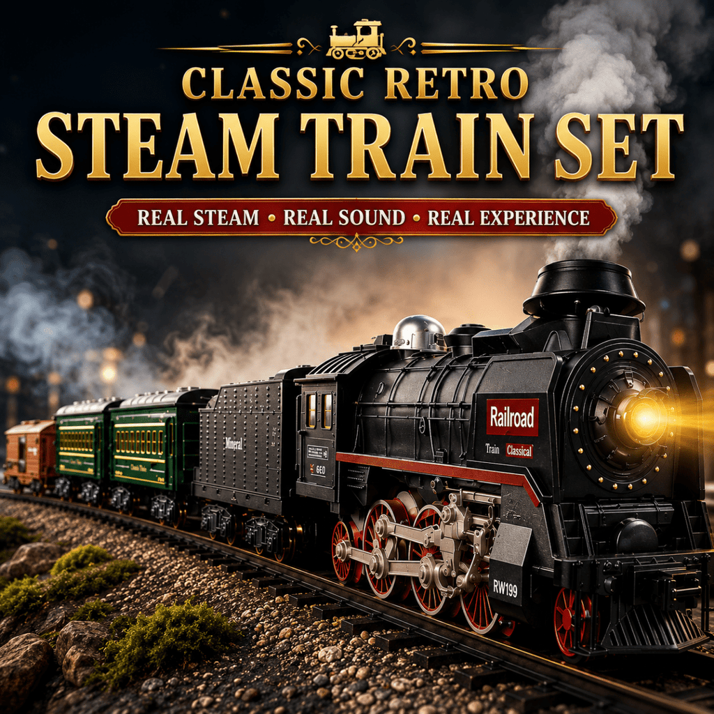 Classical Railroad R/C Steam Train Set with Real Steam, Lights & Sounds (660+ cm Track)