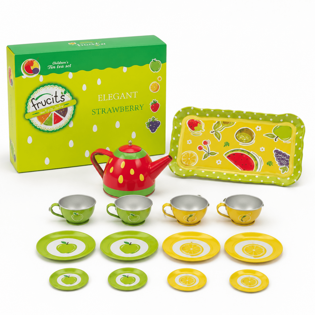 Fruity Metal Tea Set – 14 Pcs Kids Pretend Kitchen Play Set