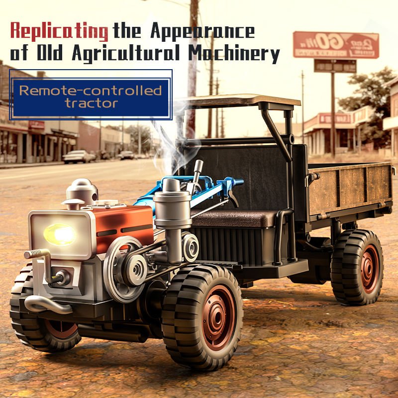 Remote-Controlled Vintage Farm Tractor with Trailer, Working Lights & Full Function Driving Action