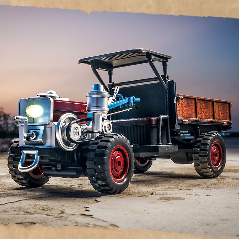 Remote-Controlled Vintage Farm Tractor with Trailer, Working Lights & Full Function Driving Action
