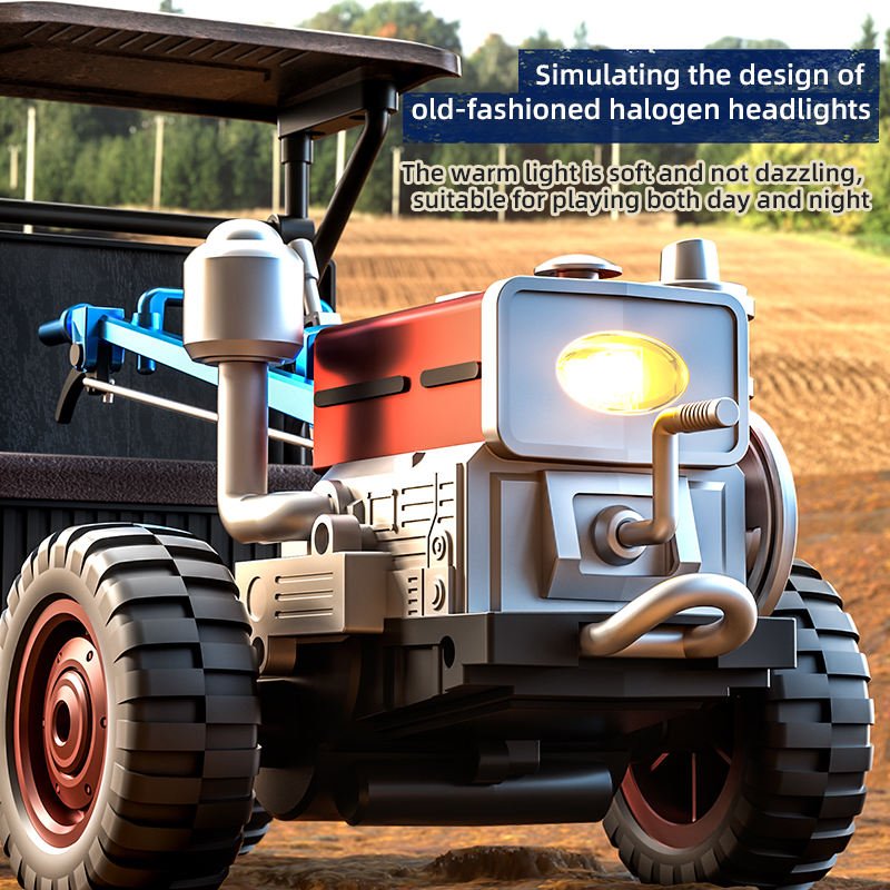 Remote-Controlled Vintage Farm Tractor with Trailer, Working Lights & Full Function Driving Action