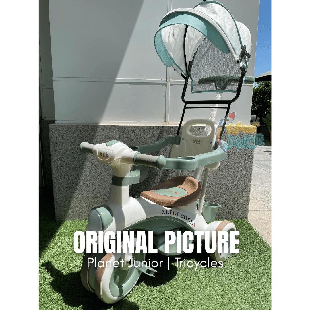 Kids 2-in-1 Stroller Tricycle with Canopy, Push Handle, Music & Lights