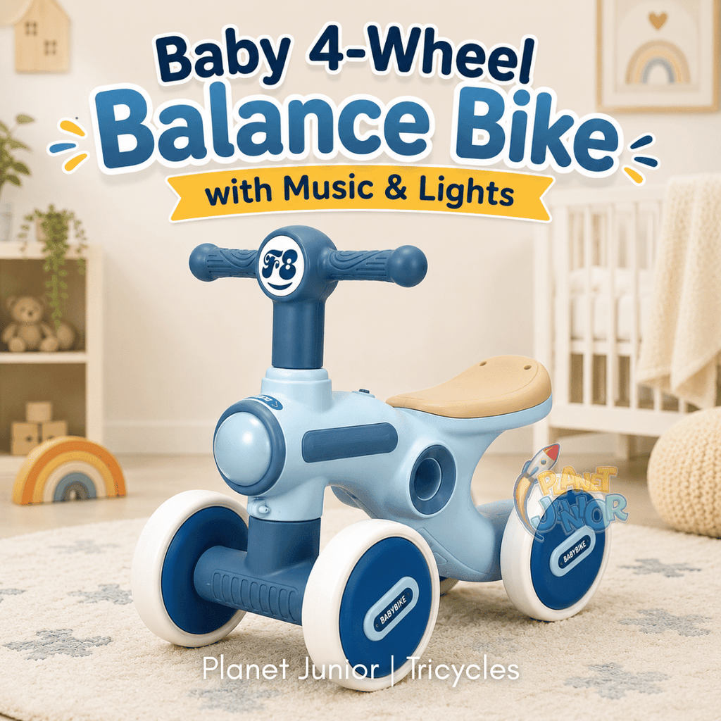 Baby 4-Wheel Balance Bike with Music & Lights