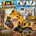 3-in-1 RC Excavator Construction Machine with Interchangeable Attachments, Smoke, Lights & Sound