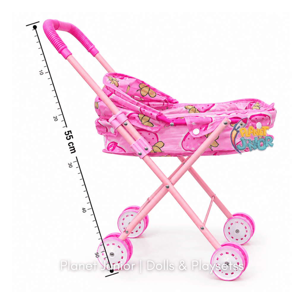 Baby Doll with Foldable Stroller & Cute Strawberry Fabric Play Set