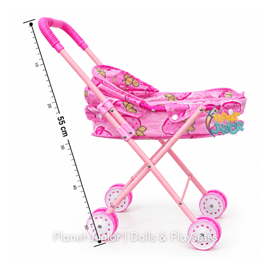 Baby Doll with Foldable Stroller & Cute Strawberry Fabric Play Set