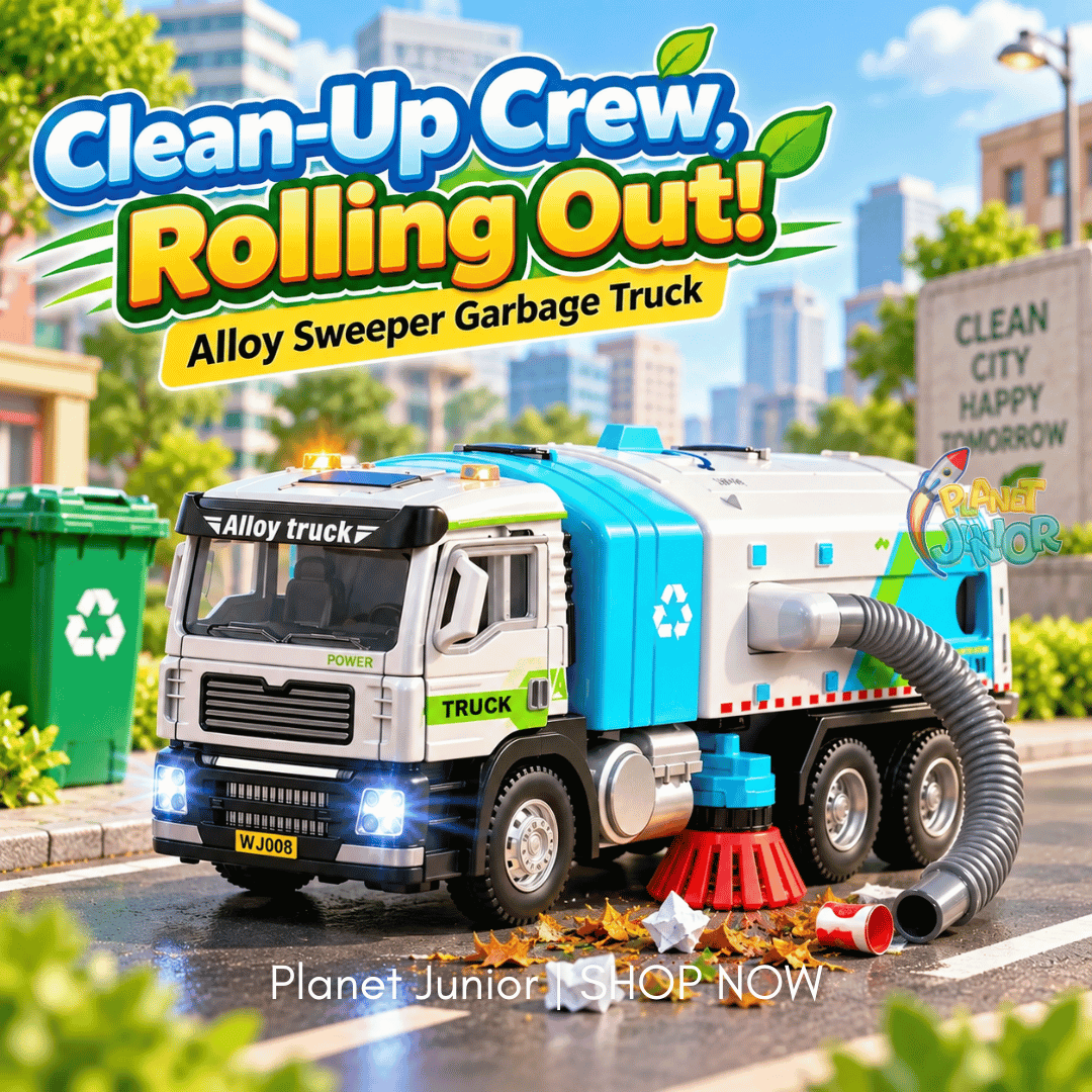 🚛 1:50 Alloy Sweeper Garbage Truck Toy – City Cleaning Vehicle with Rotating Broom, Vacuum &amp; Lights