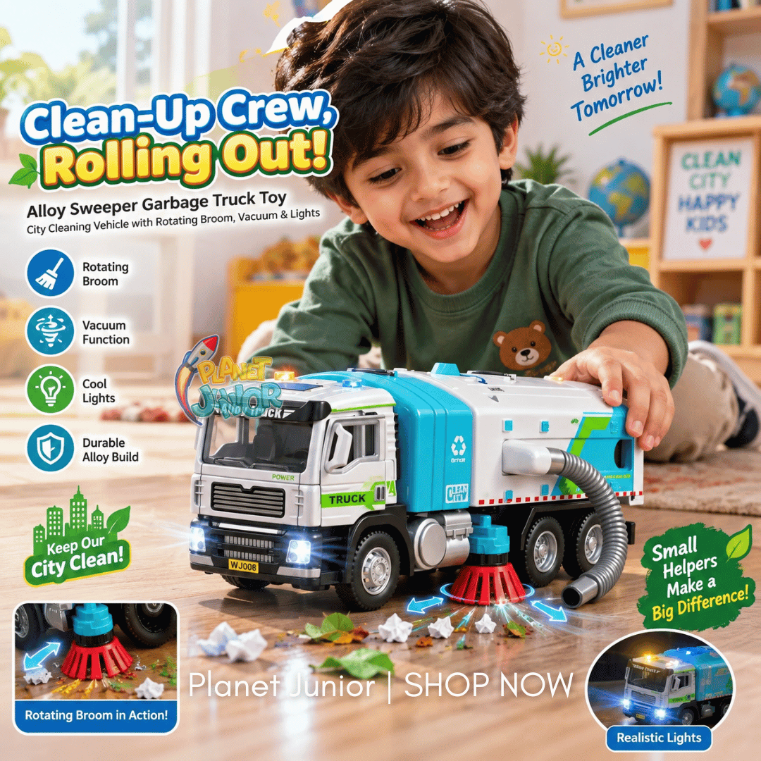 🚛 1:50 Alloy Sweeper Garbage Truck Toy – City Cleaning Vehicle with Rotating Broom, Vacuum &amp; Lights