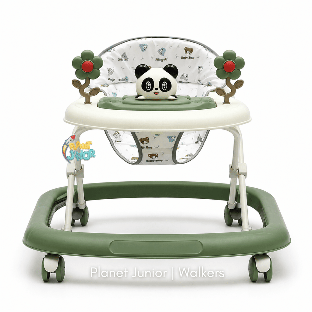 Panda with Twin Rotating Flowers Foldable Baby Walker with Activity Tray