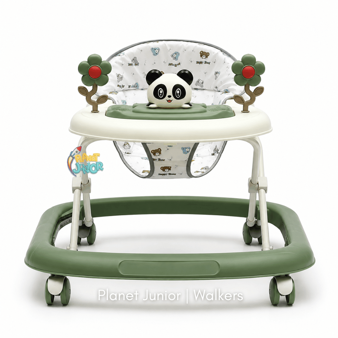 Panda with Twin Rotating Flowers Foldable Baby Walker with Activity Tray