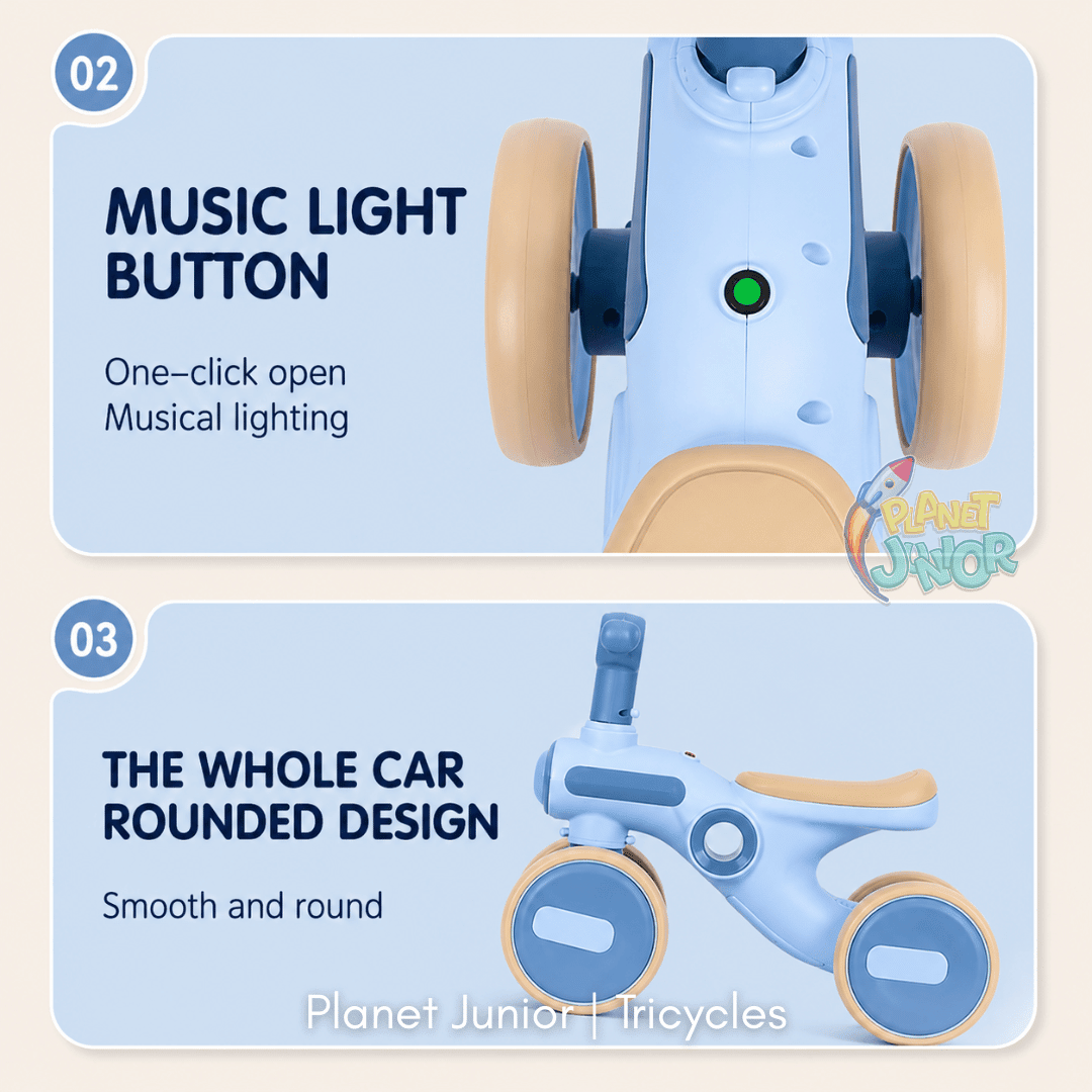 Baby 4-Wheel Balance Bike with Music & Lights