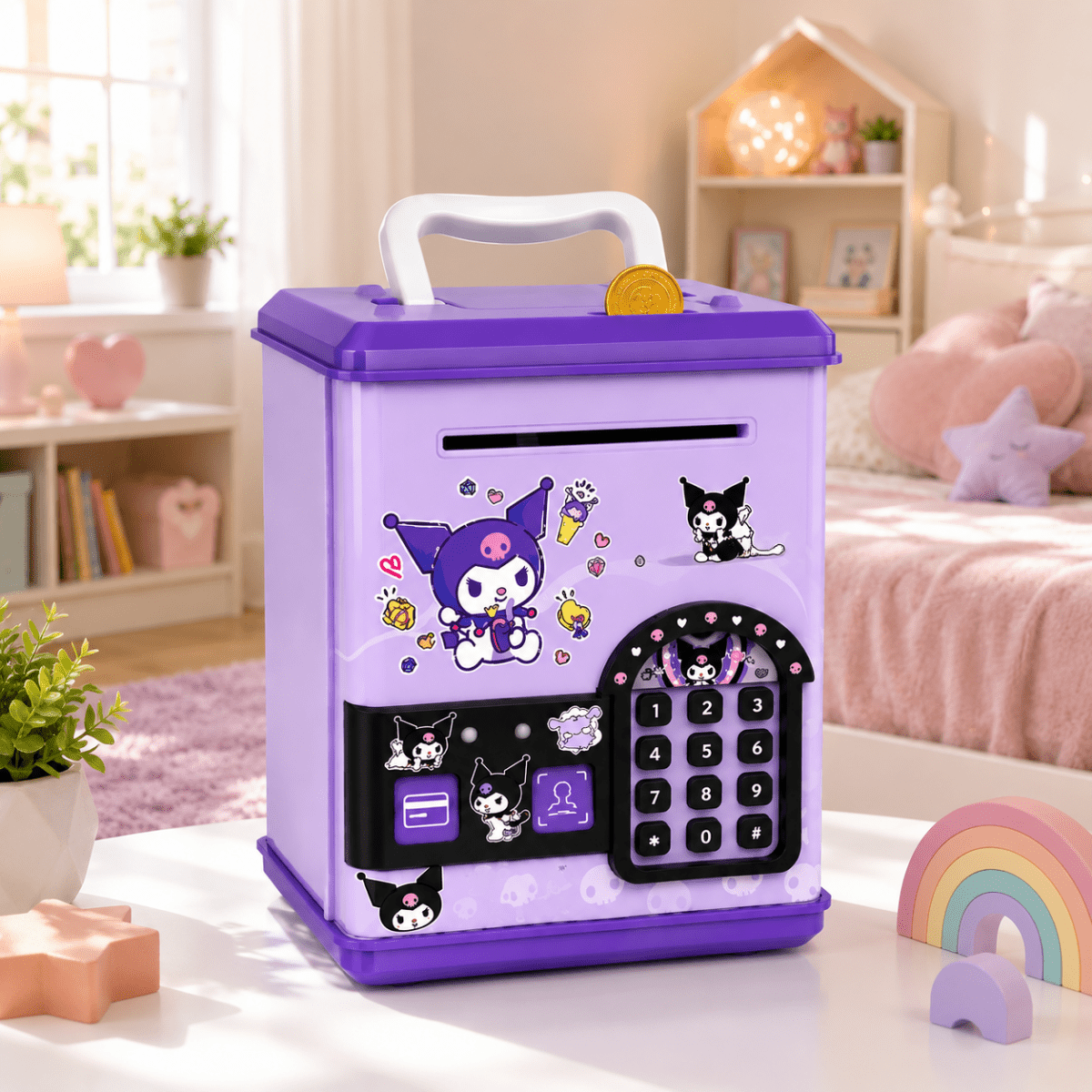 Cute Kuromi Piggy Bank with Password Lock, Electronic Keypad & Coin Saving Storage