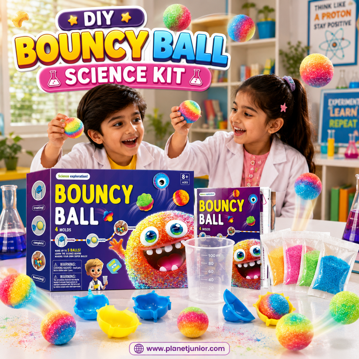 DIY Bouncy Ball Science Experiment Kit with Glow Effects & Creative Mold Shapes for Kids
