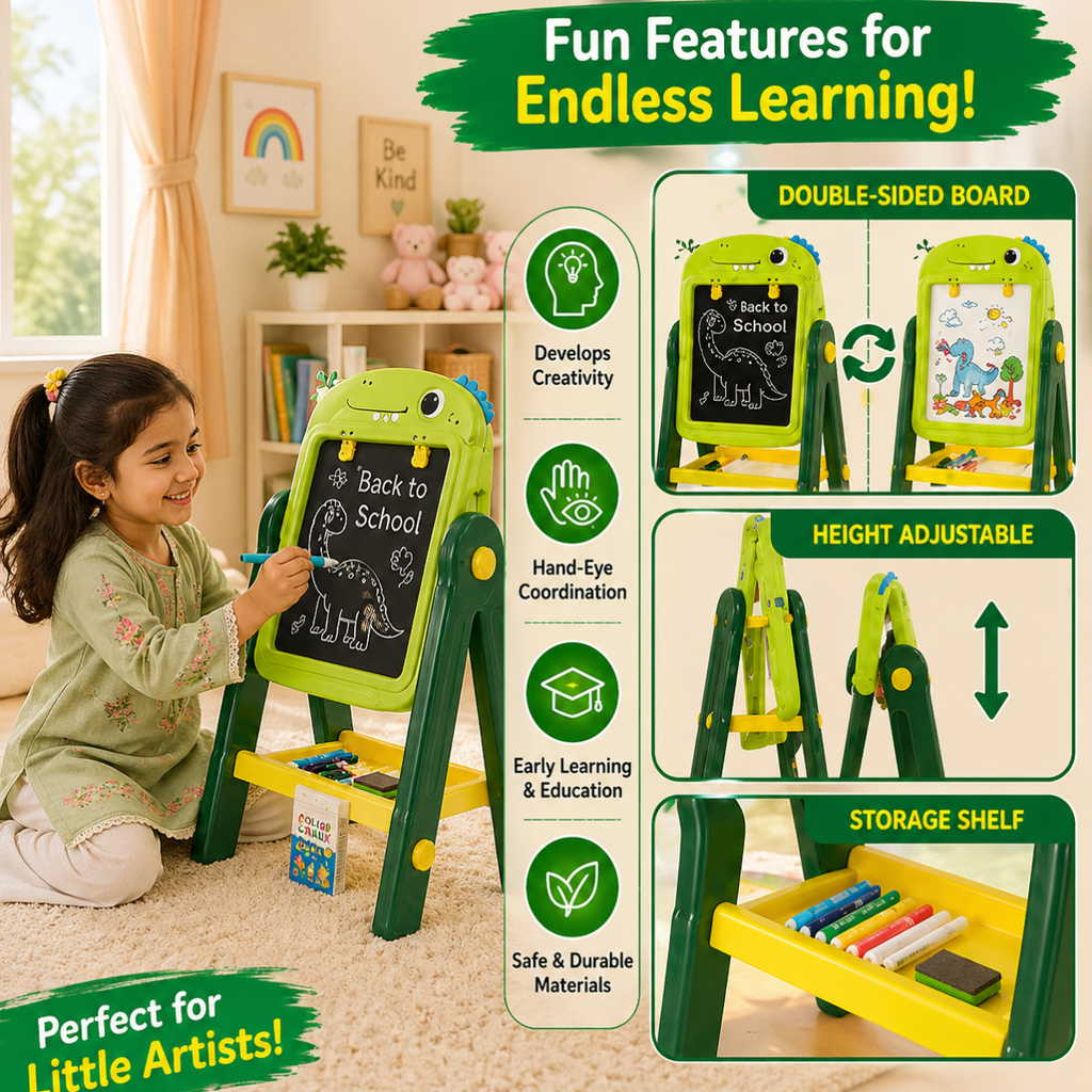 Artist Kids Dino Drawing Easel Board – Double-Sided Creative Learning Station
