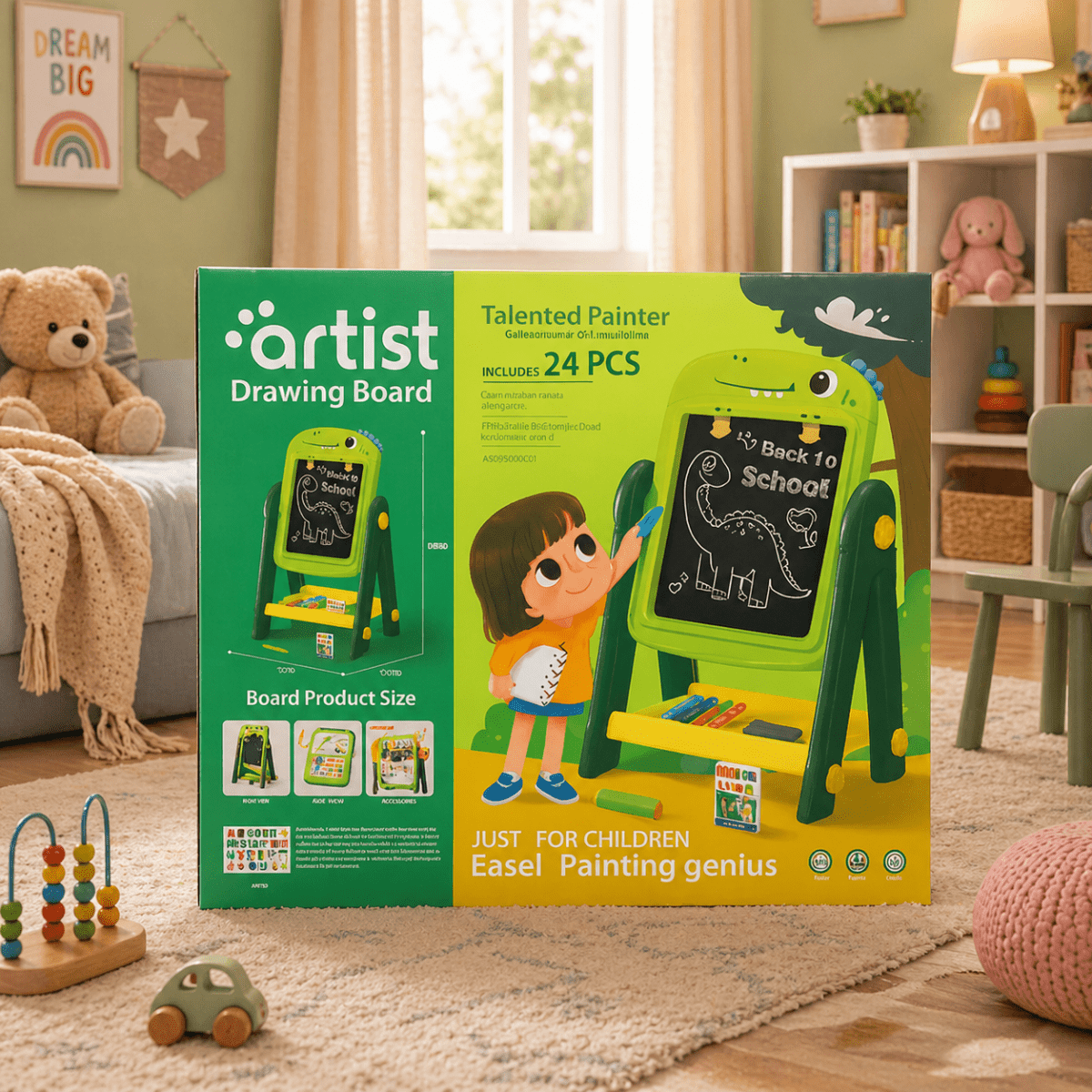 Artist Kids Dino Drawing Easel Board – Double-Sided Creative Learning Station