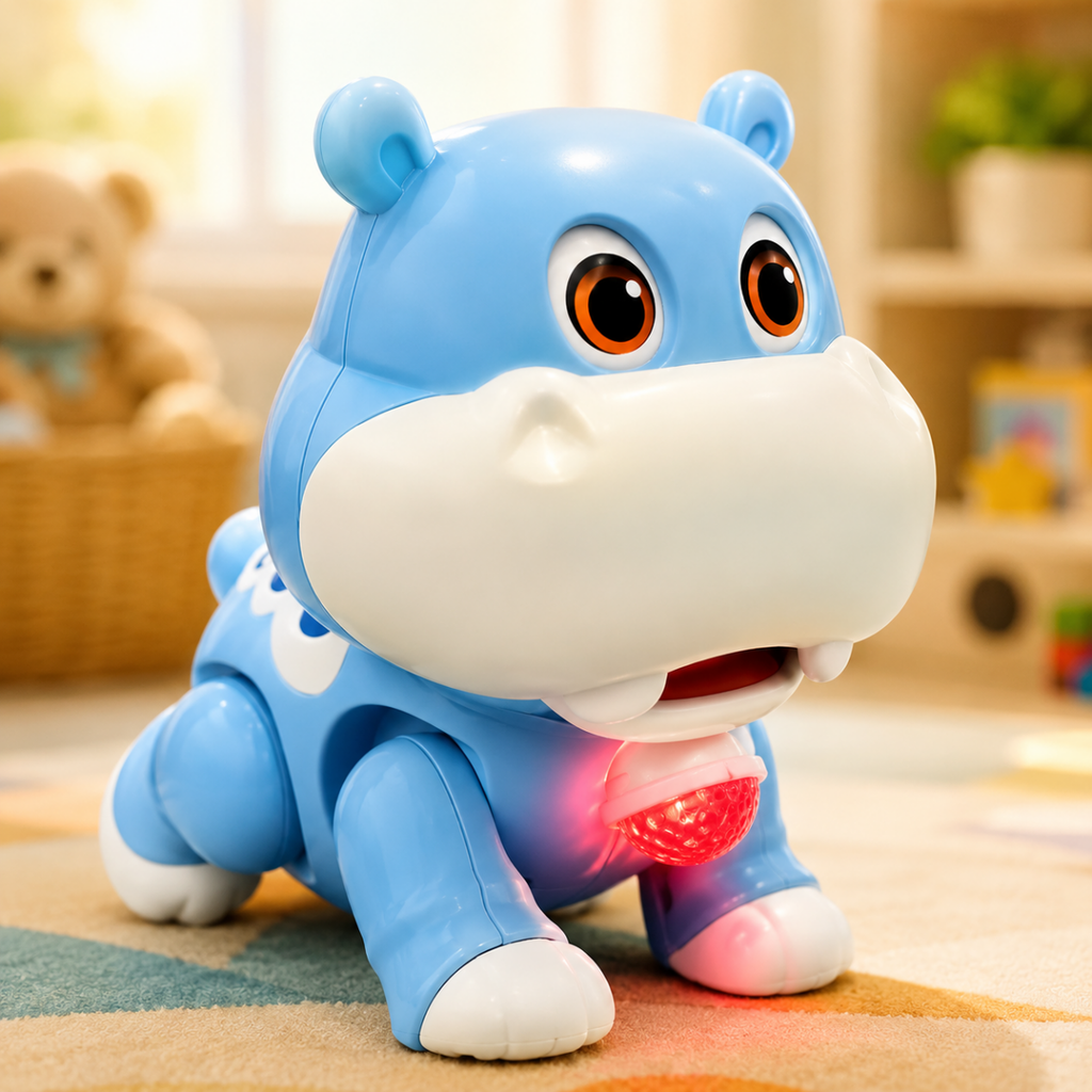 Magical Light-Up Projection Hippo Walking with Colorful LED Floor Lights & Interactive Moving Action