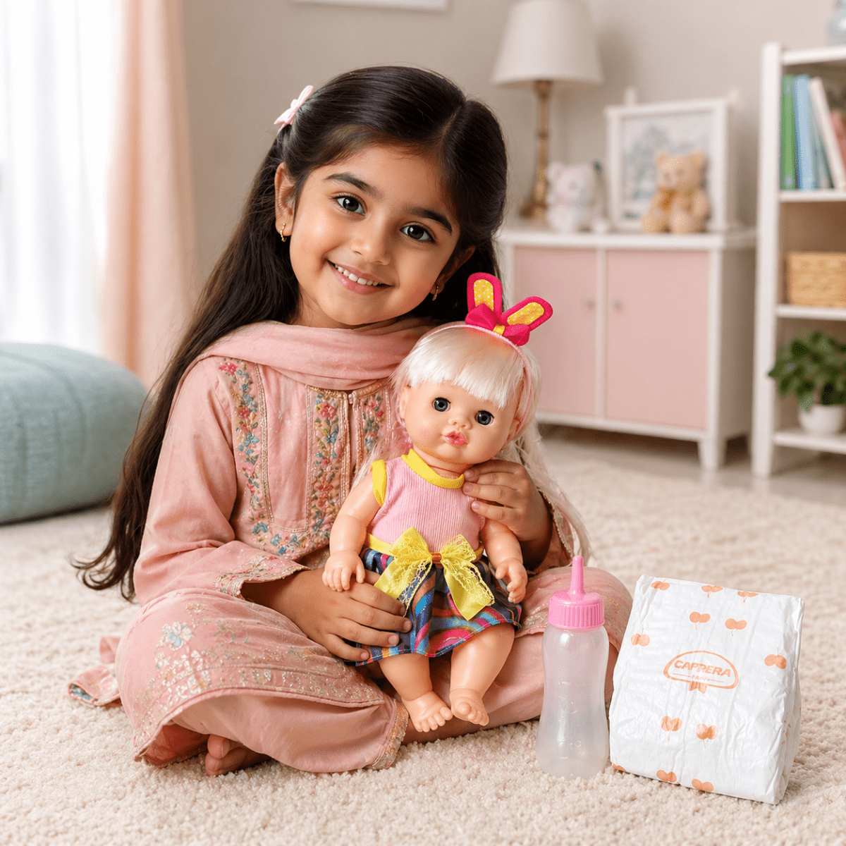 Baby Doll Care Set – Soft Body Doll with Feeding Bottle & Diaper