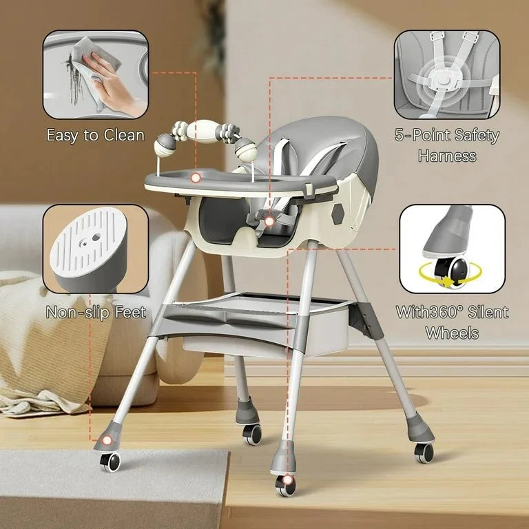 Kidilo Baby Feeding High Chair with Toy Bar & Storage