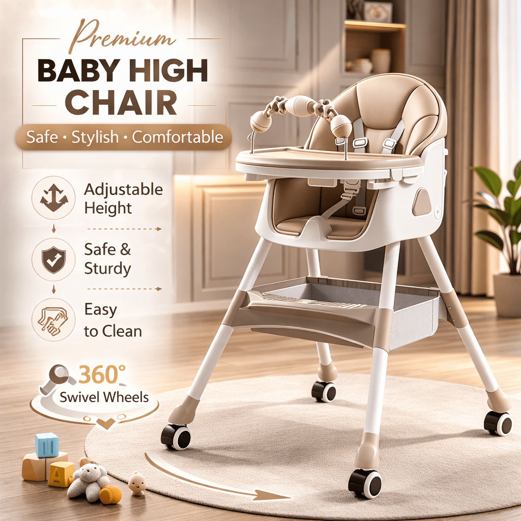 Kidilo Baby Feeding High Chair with Toy Bar & Storage