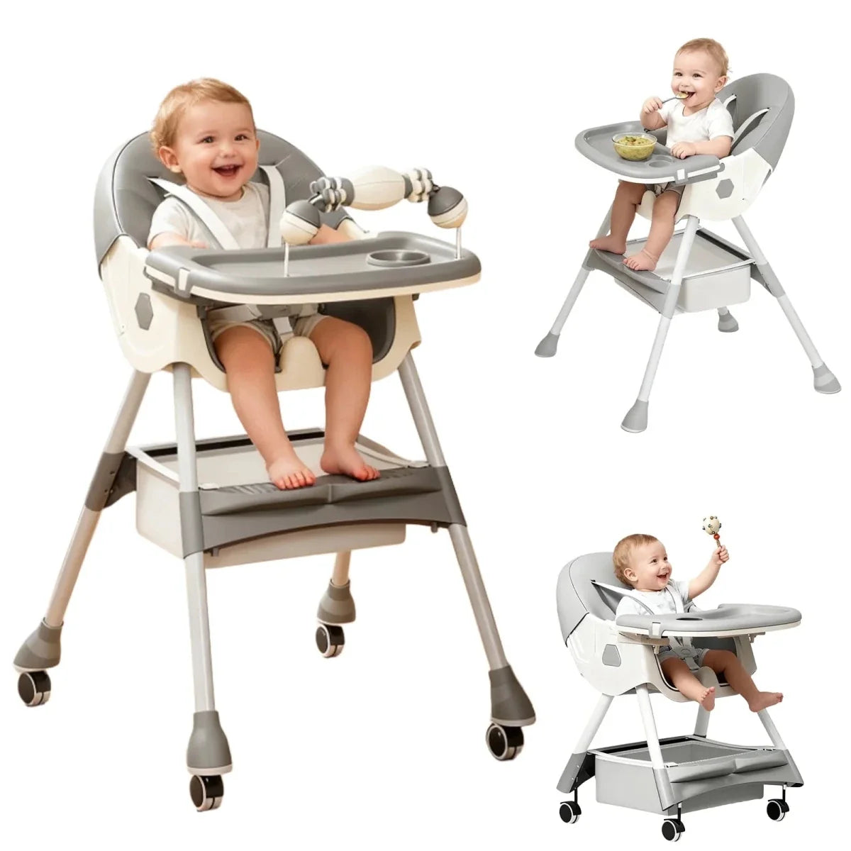 Kidilo Baby Feeding High Chair with Toy Bar & Storage