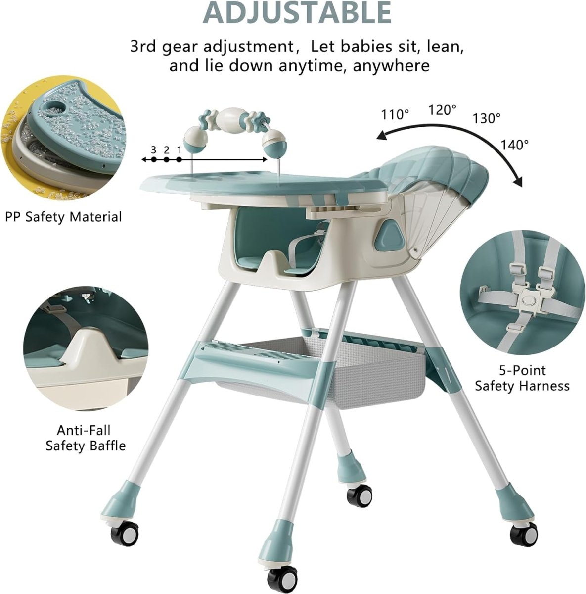 Kidilo Baby Feeding High Chair with Toy Bar & Storage