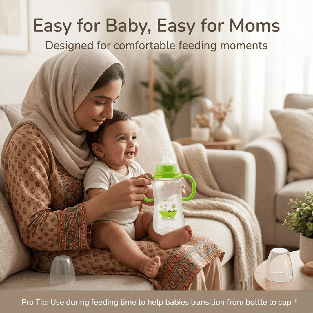 Baby Love Training Sippy Bottle – Soft Nipple, Easy-Grip Handles & Anti-Colic Design
